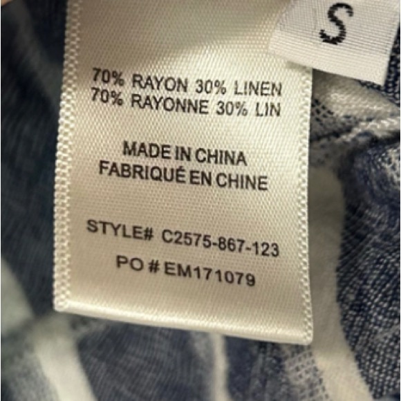 Cloth & Stone Anthropologie Blue Striped Fringe Linen Tank Top Blouse Size Small - Picture 8 of 8